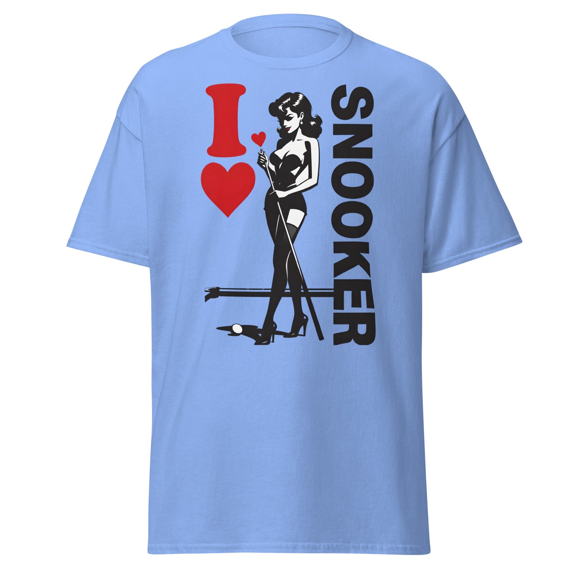 I Love Snooker T-Shirt - Sexy Retro Pin - Up Graphic Tee - Carolina Blue - T-Shirts Online