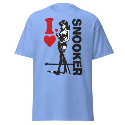 I Love Snooker T-Shirt - Sexy Retro Pin - Up Graphic Tee - Carolina Blue - T-Shirts Online