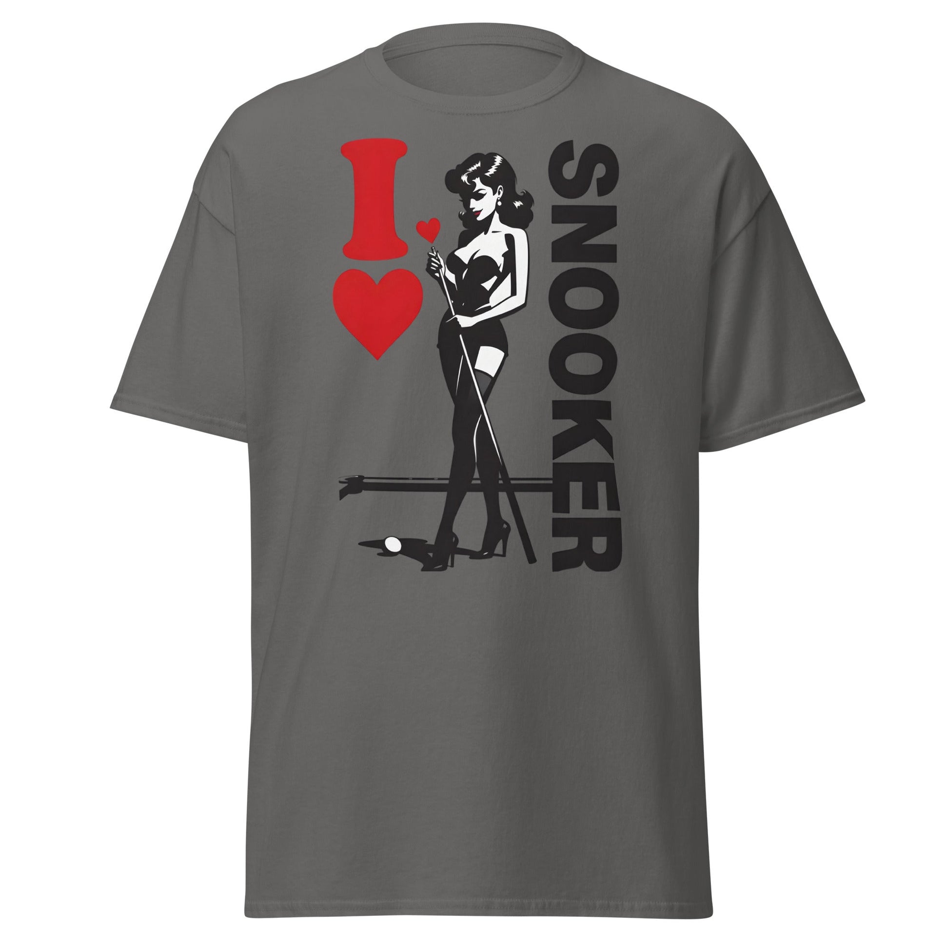 I Love Snooker T-Shirt - Sexy Retro Pin - Up Graphic Tee - Charcoal - T-Shirts Online
