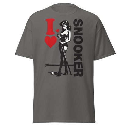 I Love Snooker T-Shirt - Sexy Retro Pin - Up Graphic Tee - Charcoal - T-Shirts Online