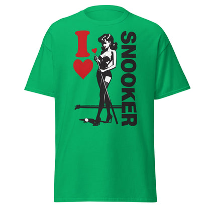 I Love Snooker T-Shirt - Sexy Retro Pin - Up Graphic Tee - Irish Green - T-Shirts Online