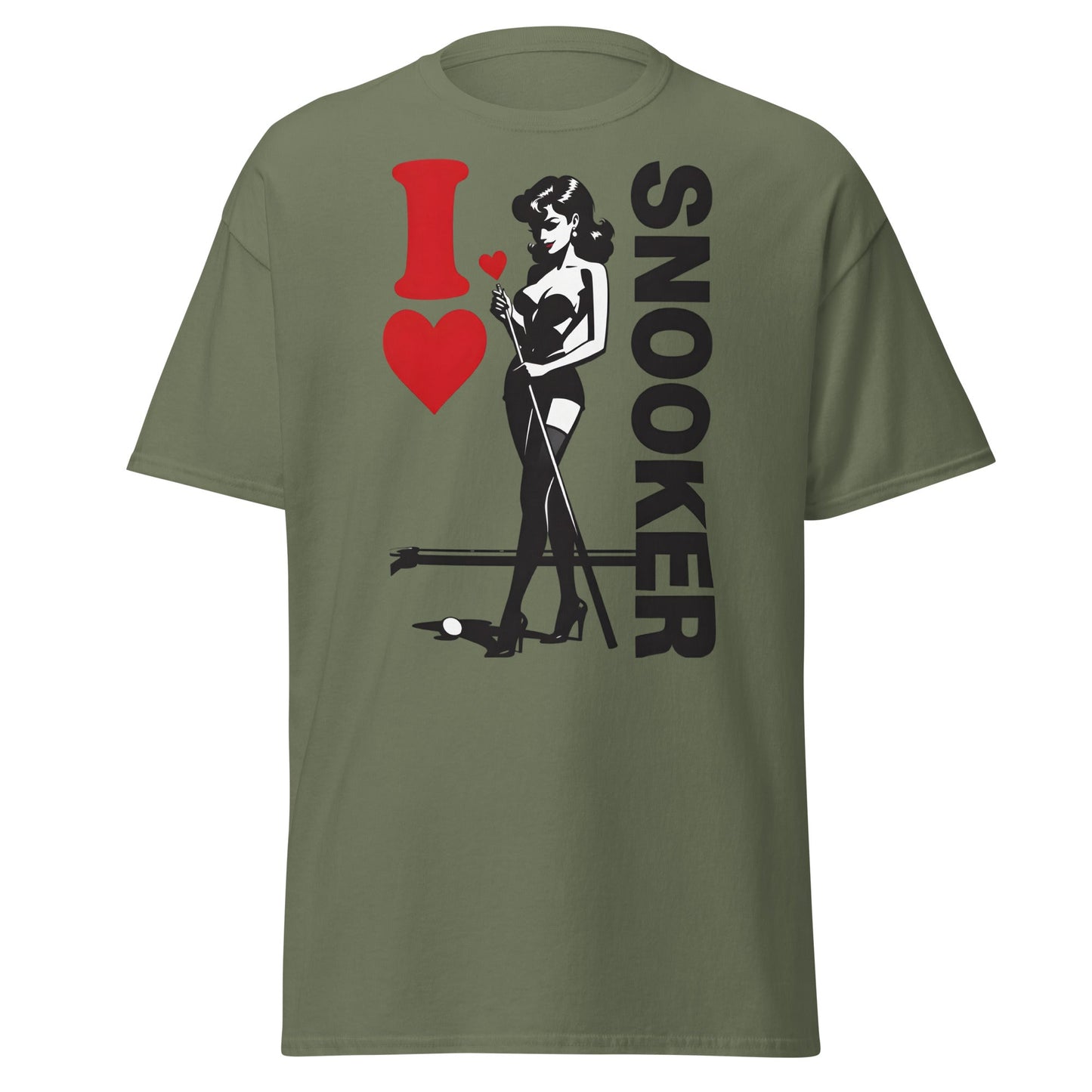 I Love Snooker T-Shirt - Sexy Retro Pin - Up Graphic Tee - Military Green - T-Shirts Online