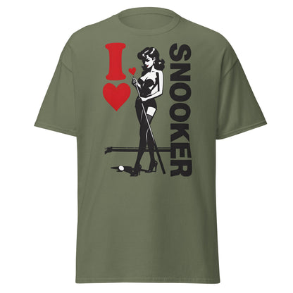 I Love Snooker T-Shirt - Sexy Retro Pin - Up Graphic Tee - Military Green - T-Shirts Online