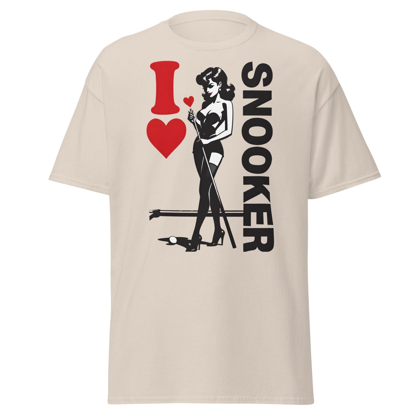 I Love Snooker T-Shirt - Sexy Retro Pin - Up Graphic Tee - Natural - T-Shirts Online