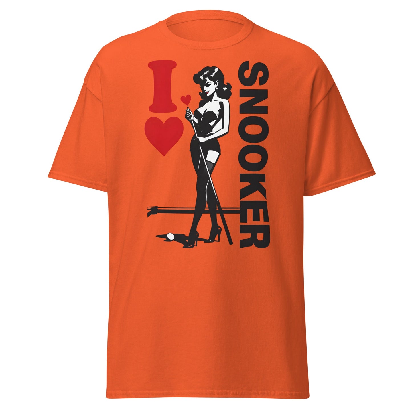 I Love Snooker T-Shirt - Sexy Retro Pin - Up Graphic Tee - Orange - T-Shirts Online