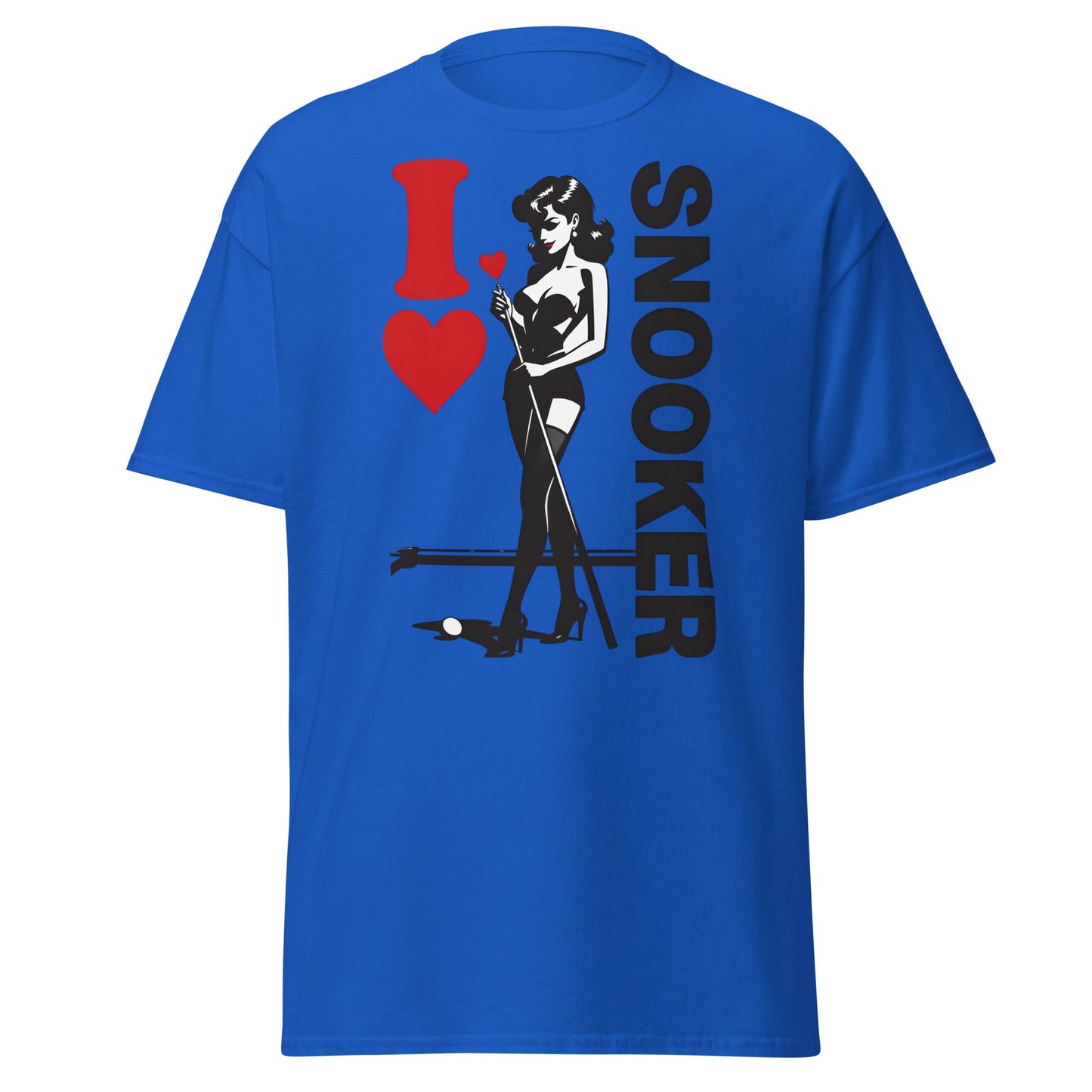 I Love Snooker T-Shirt - Sexy Retro Pin - Up Graphic Tee - Royal - T-Shirts Online