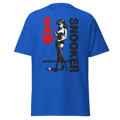 I Love Snooker T-Shirt - Sexy Retro Pin - Up Graphic Tee - Royal - T-Shirts Online