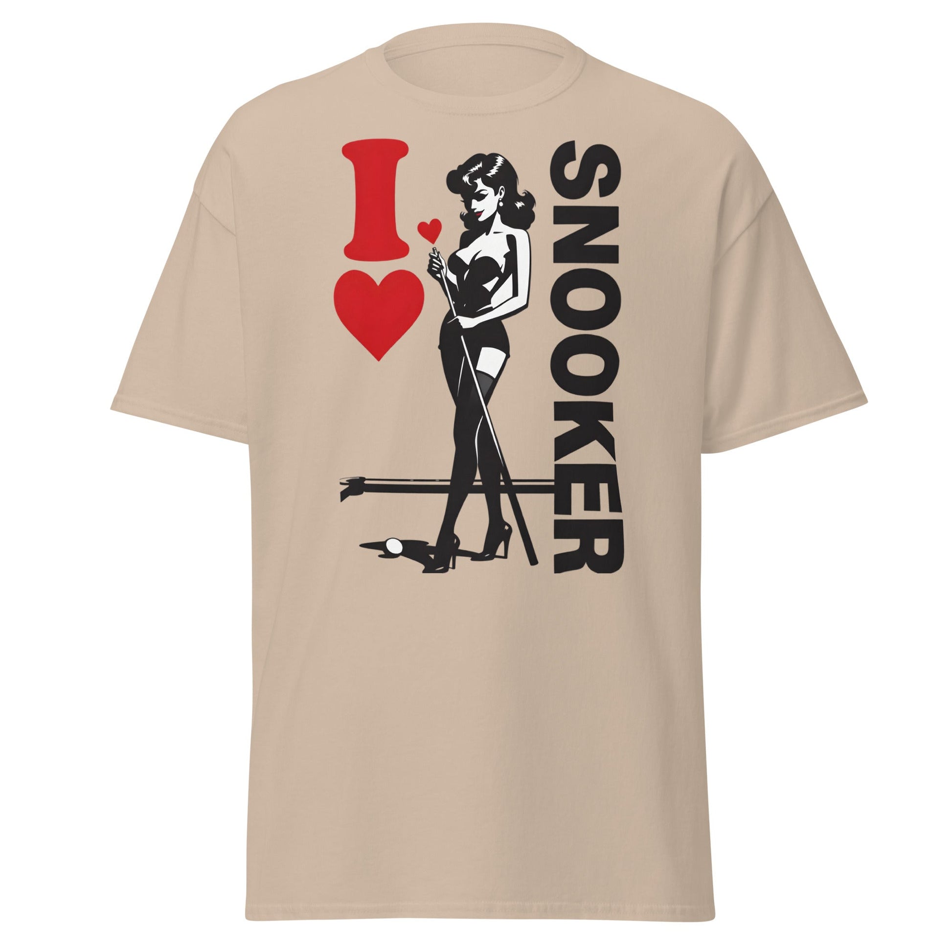 I Love Snooker T-Shirt - Sexy Retro Pin - Up Graphic Tee - Sand - T-Shirts Online