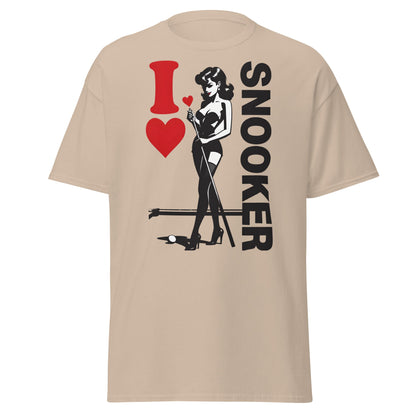 I Love Snooker T-Shirt - Sexy Retro Pin - Up Graphic Tee - Sand - T-Shirts Online