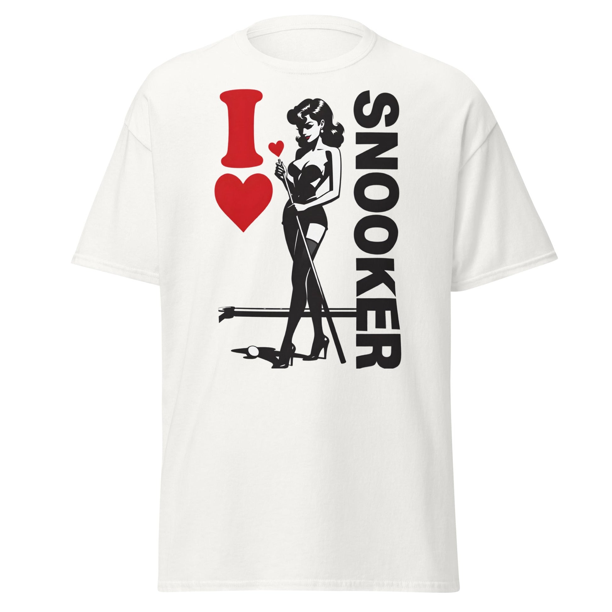 I Love Snooker T-Shirt - Sexy Retro Pin - Up Graphic Tee - White - T-Shirts Online