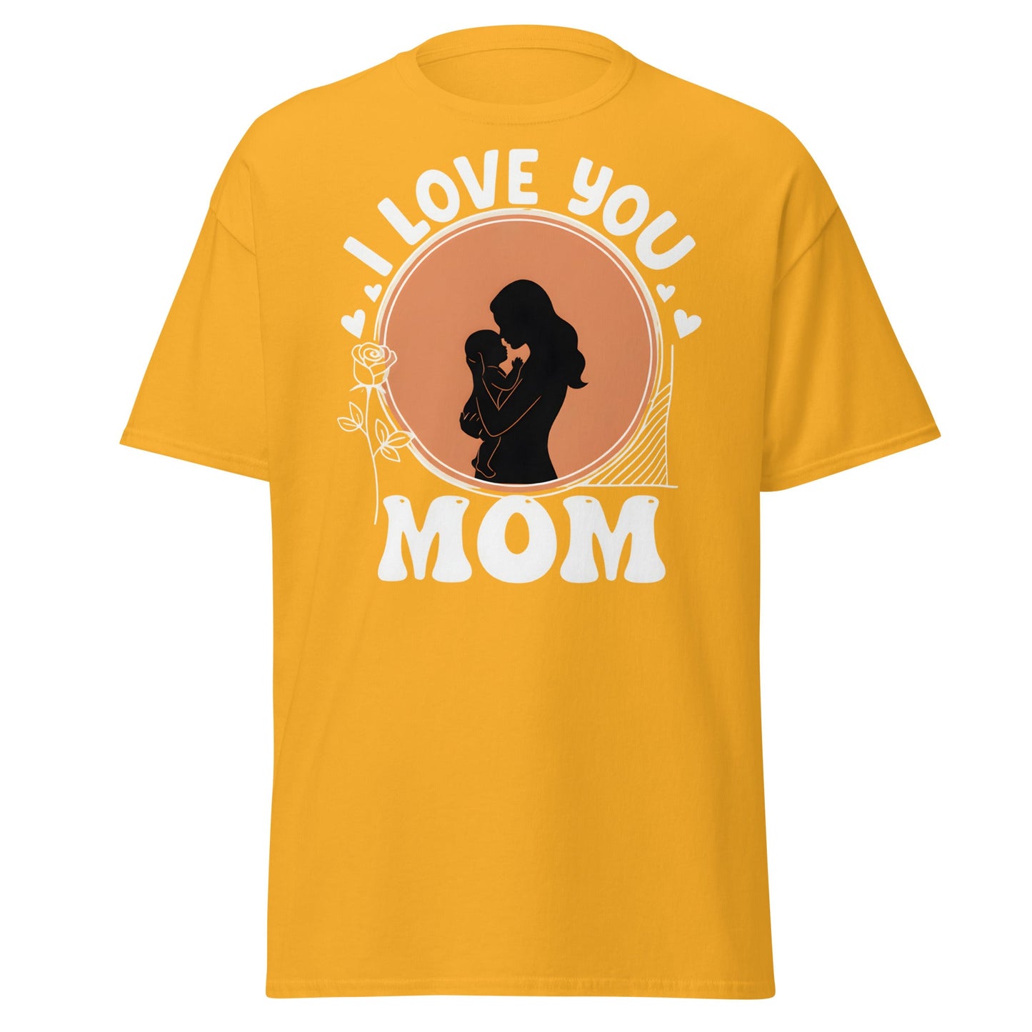 I Love You Mom T-Shirt | Mother Child Silhouette Tee - Gold - T-Shirts Online