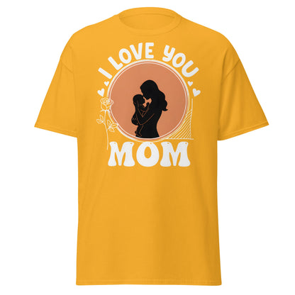 I Love You Mom T-Shirt | Mother Child Silhouette Tee - Gold - T-Shirts Online
