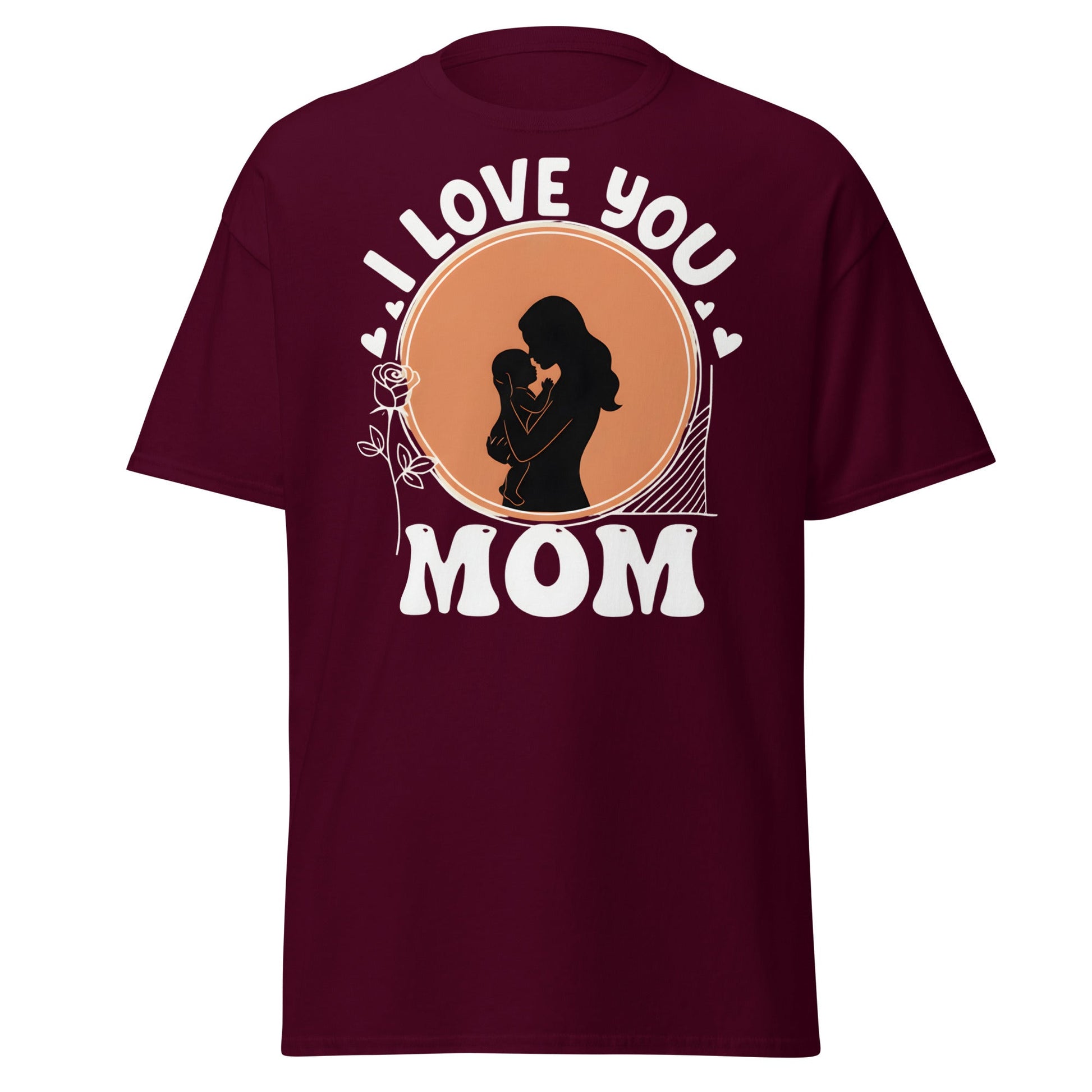 I Love You Mom T-Shirt | Mother Child Silhouette Tee - Maroon - T-Shirts Online