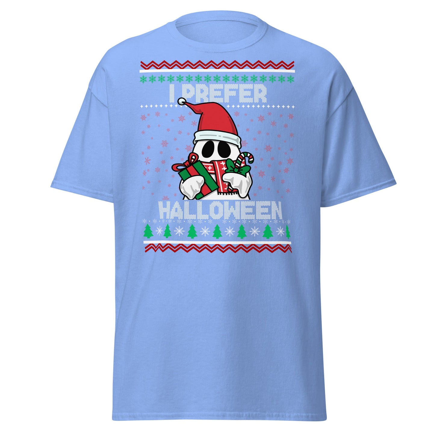 I Prefer Halloween T-Shirt | Funny Ghost Christmas Shirt - Carolina Blue - T-Shirts Online