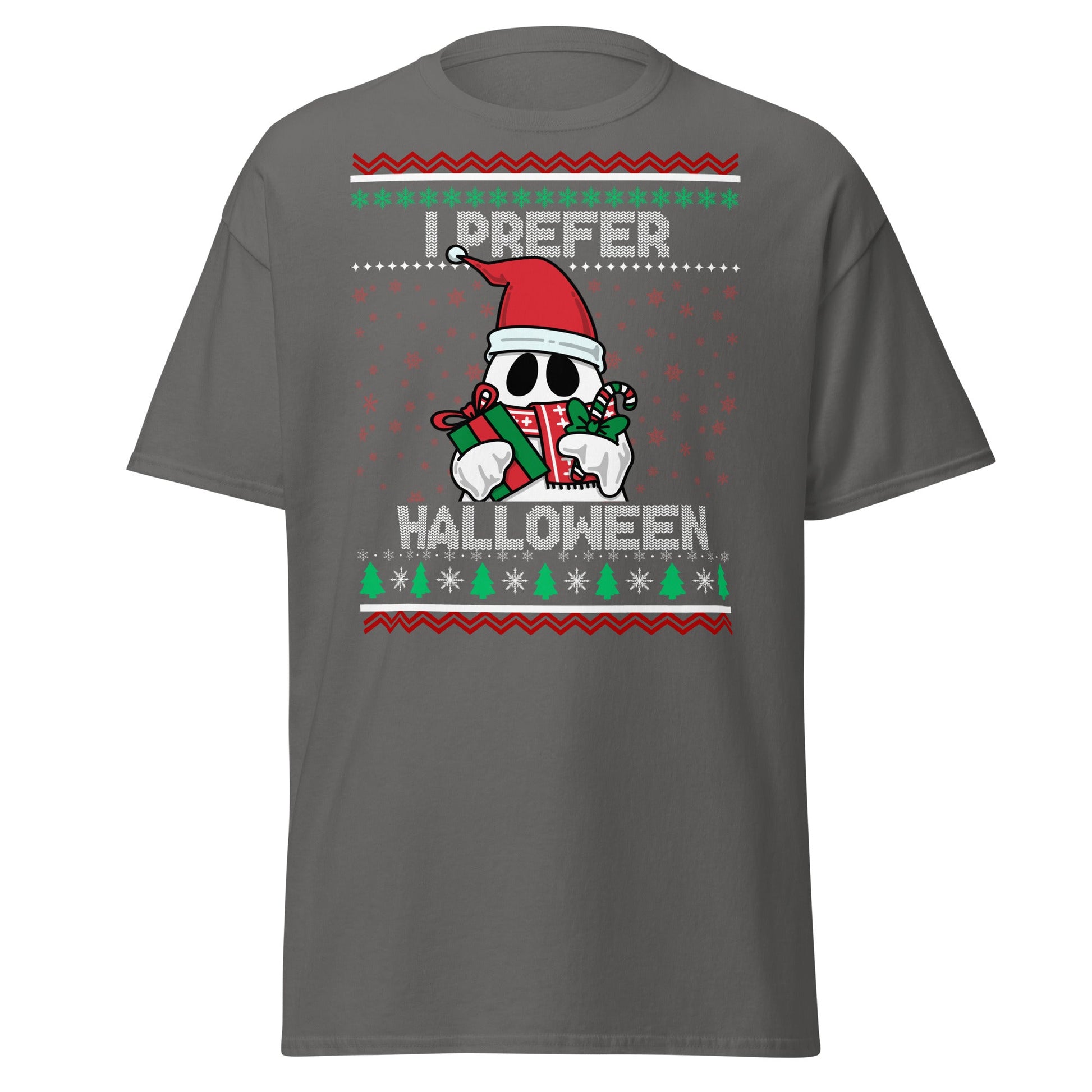 I Prefer Halloween T-Shirt | Funny Ghost Christmas Shirt - Charcoal - T-Shirts Online
