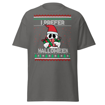 I Prefer Halloween T-Shirt | Funny Ghost Christmas Shirt - Charcoal - T-Shirts Online
