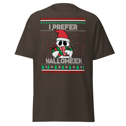 I Prefer Halloween T-Shirt | Funny Ghost Christmas Shirt - Dark Chocolate - T-Shirts Online