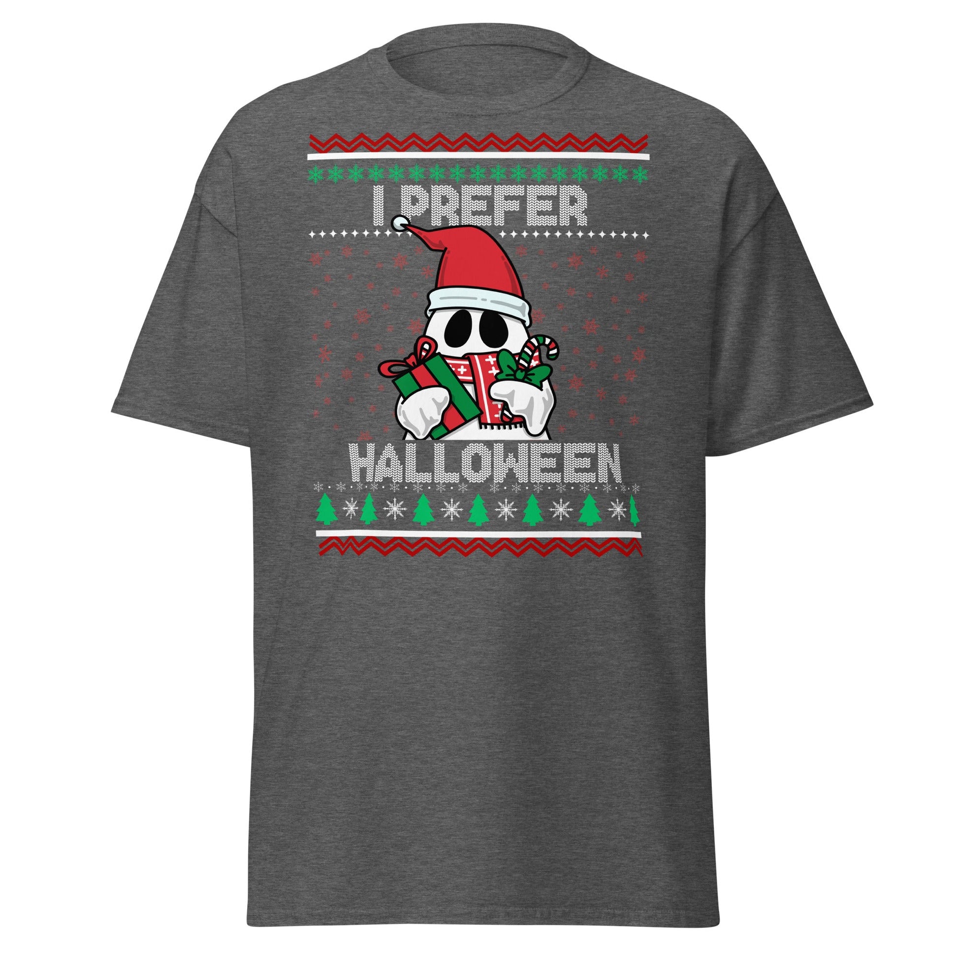 I Prefer Halloween T-Shirt | Funny Ghost Christmas Shirt - Dark Heather - T-Shirts Online