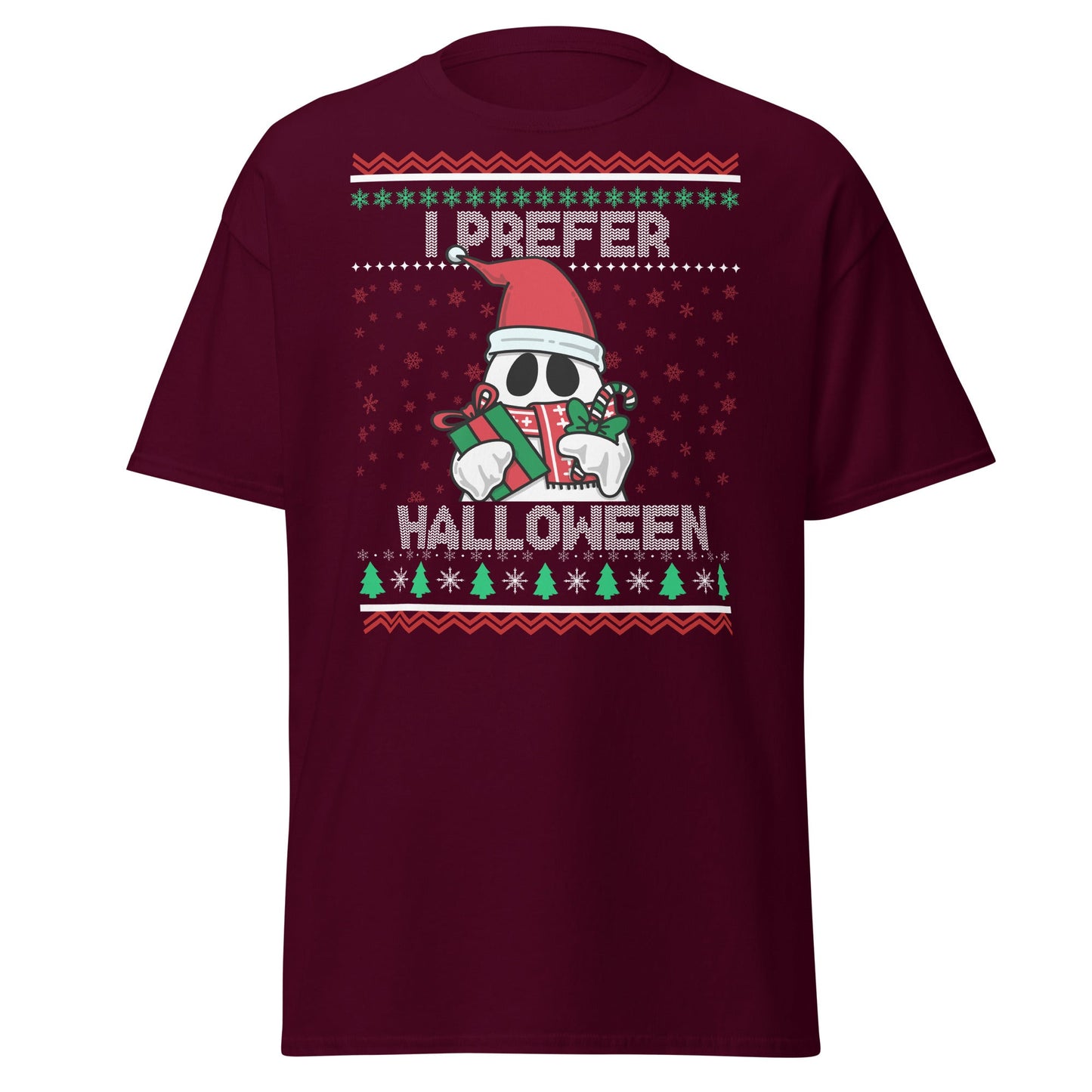 I Prefer Halloween T-Shirt | Funny Ghost Christmas Shirt - Maroon - T-Shirts Online