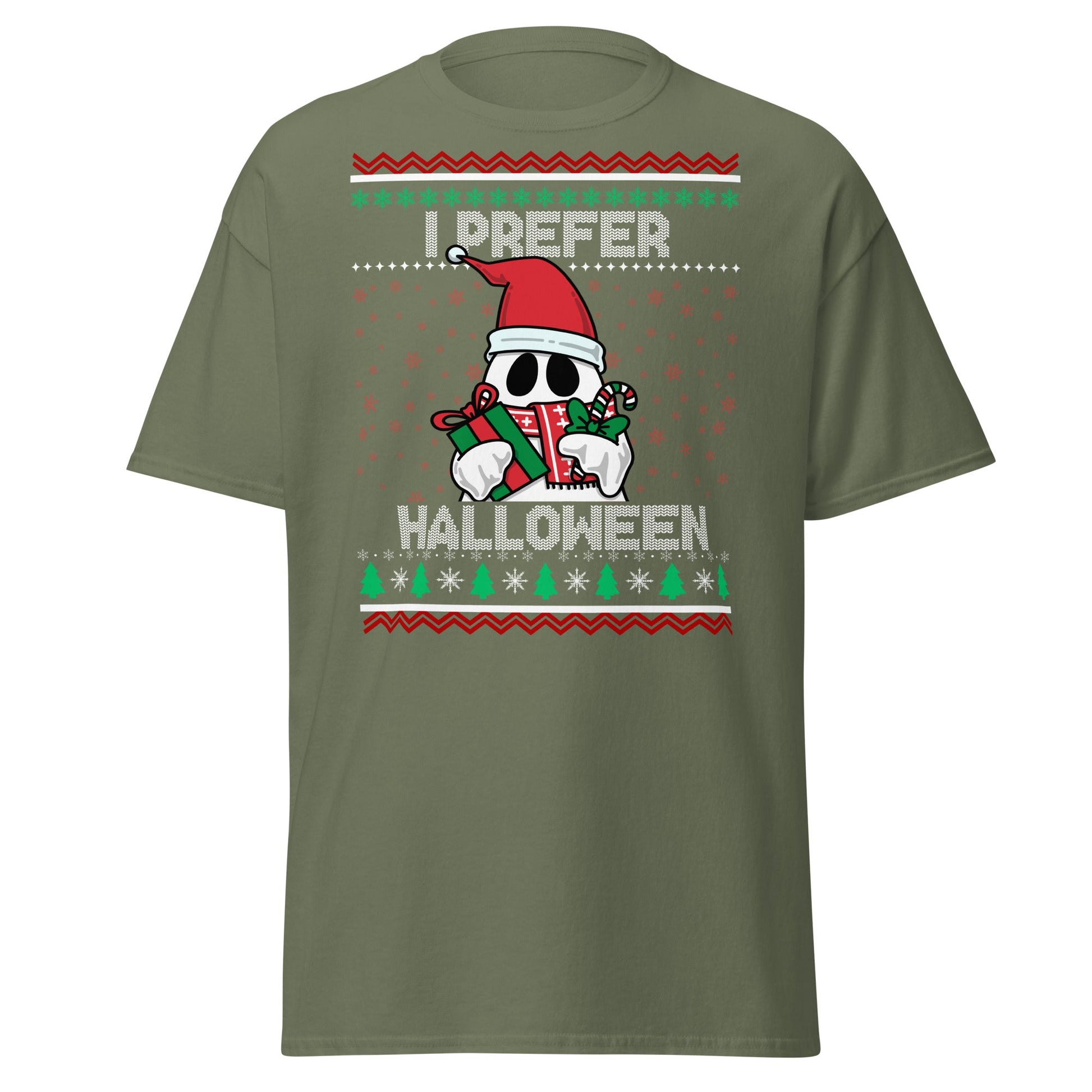 I Prefer Halloween T-Shirt | Funny Ghost Christmas Shirt - Military Green - T-Shirts Online