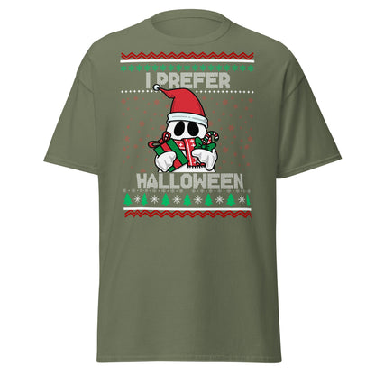 I Prefer Halloween T-Shirt | Funny Ghost Christmas Shirt - Military Green - T-Shirts Online