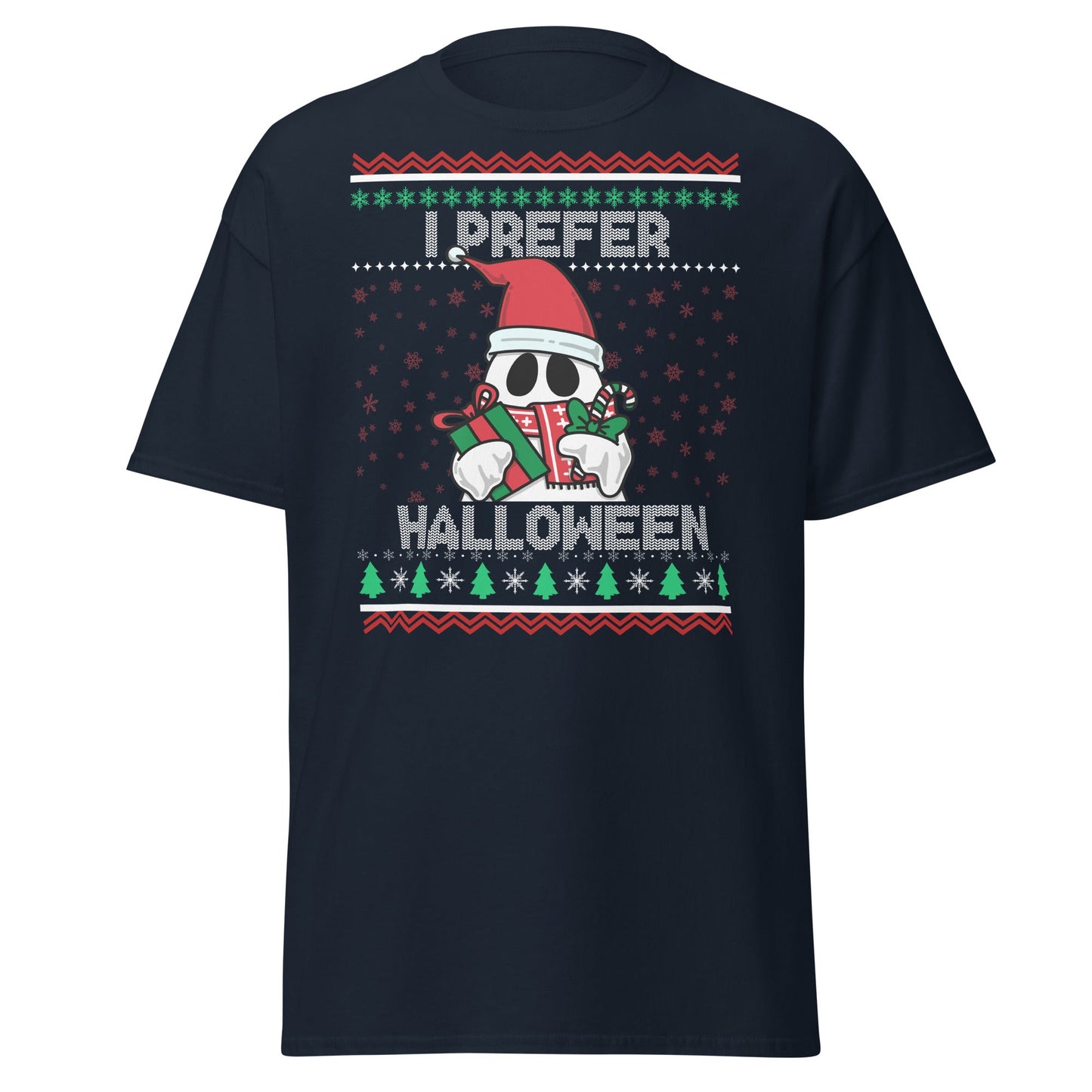 I Prefer Halloween T-Shirt | Funny Ghost Christmas Shirt - Navy - T-Shirts Online
