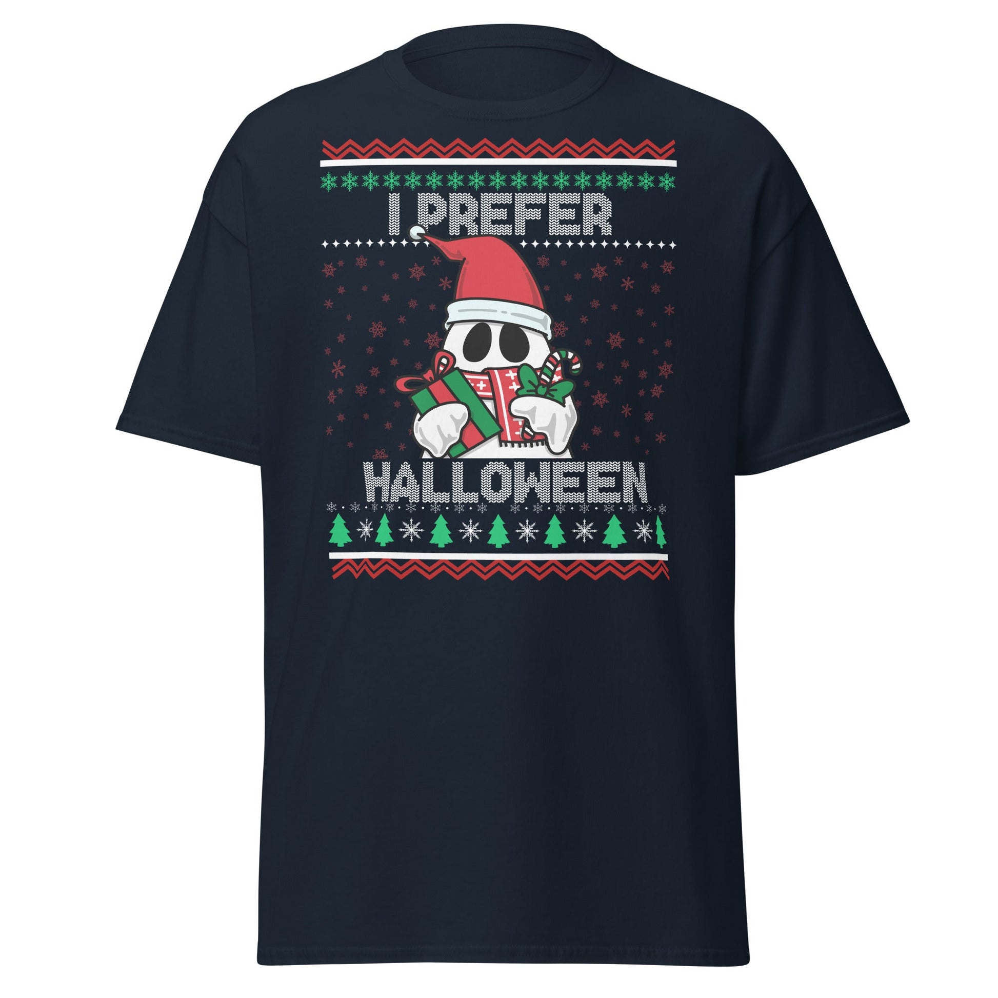 I Prefer Halloween T-Shirt | Funny Ghost Christmas Shirt - Navy - T-Shirts Online