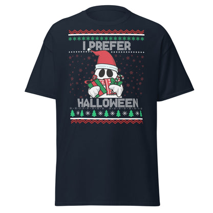 I Prefer Halloween T-Shirt | Funny Ghost Christmas Shirt - Navy - T-Shirts Online