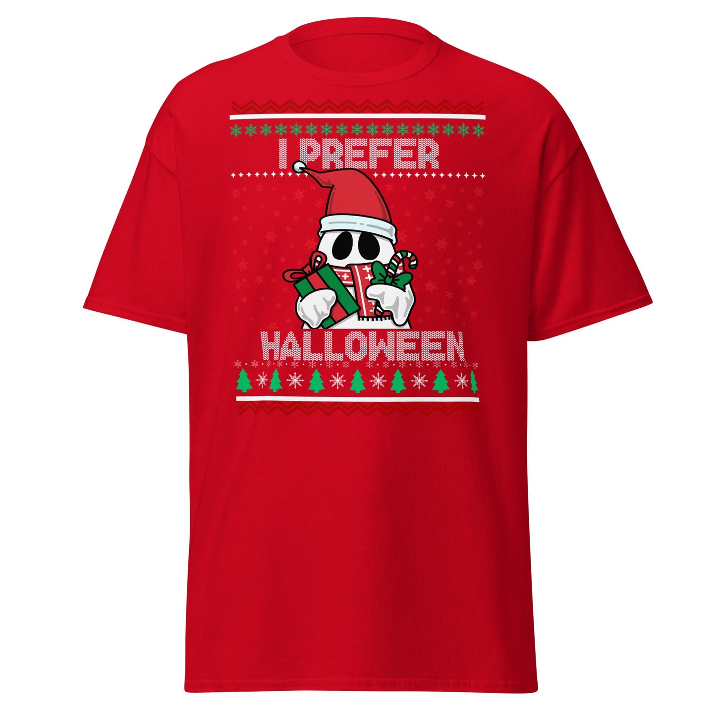 I Prefer Halloween T-Shirt | Funny Ghost Christmas Shirt - Red - T-Shirts Online