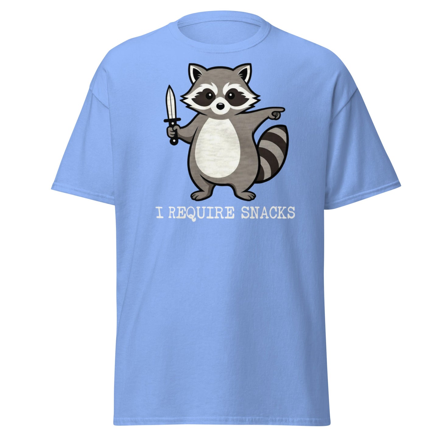 I Require Snacks Raccoon T-Shirt - Funny Trash Panda Tee - Carolina Blue - T-Shirts Online