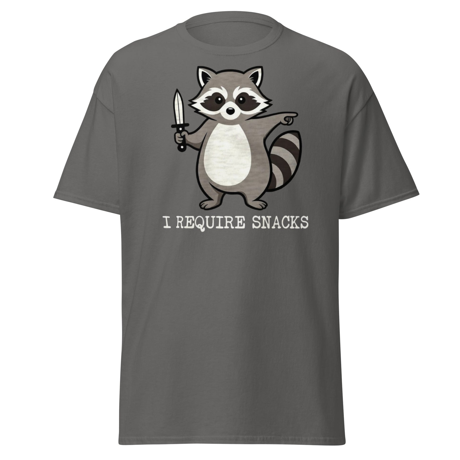 I Require Snacks Raccoon T-Shirt - Funny Trash Panda Tee - Charcoal - T-Shirts Online