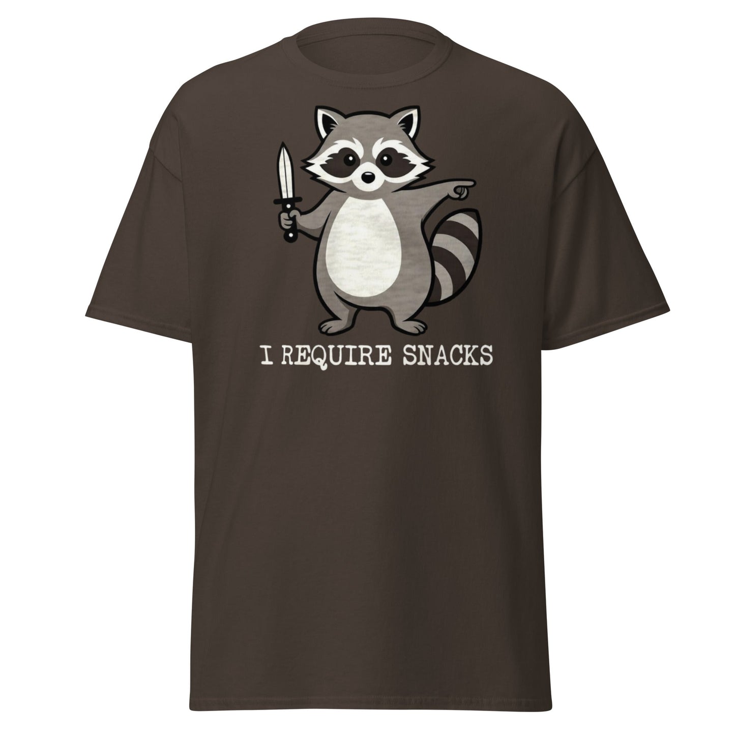 I Require Snacks Raccoon T-Shirt - Funny Trash Panda Tee - Dark Chocolate - T-Shirts Online