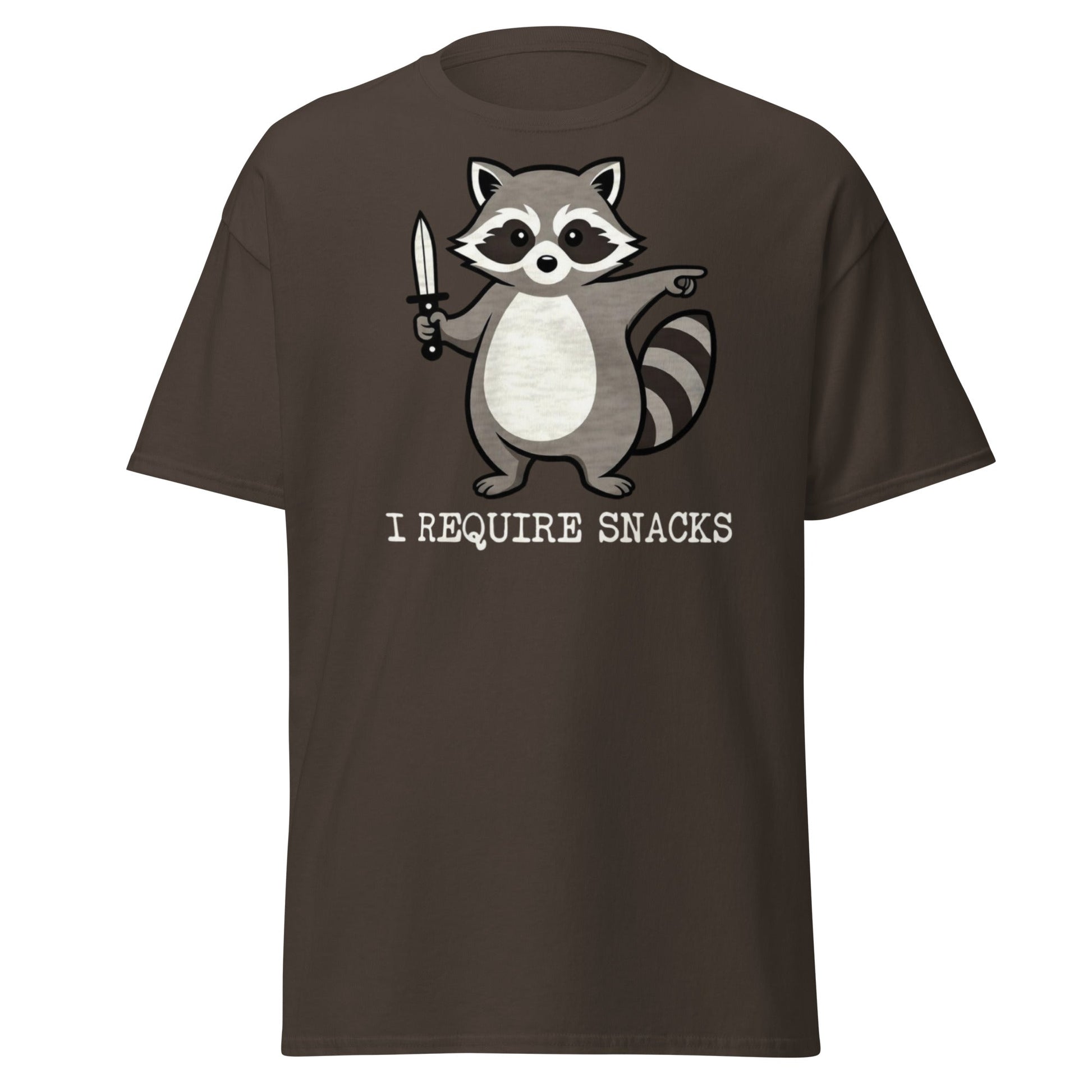 I Require Snacks Raccoon T-Shirt - Funny Trash Panda Tee - Dark Chocolate - T-Shirts Online
