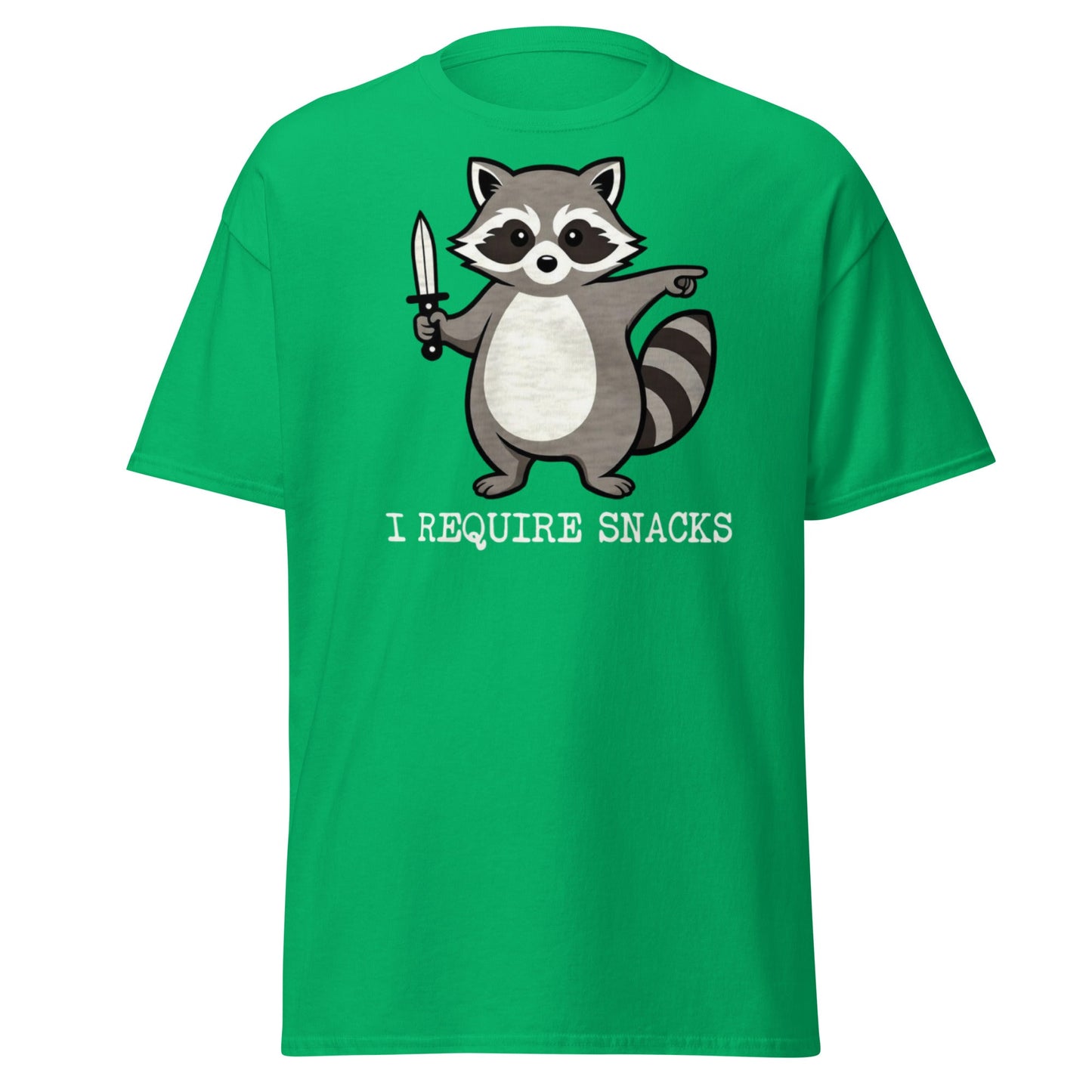 I Require Snacks Raccoon T-Shirt - Funny Trash Panda Tee - Irish Green - T-Shirts Online