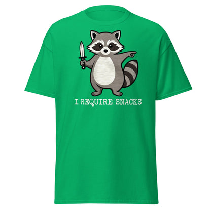 I Require Snacks Raccoon T-Shirt - Funny Trash Panda Tee - Irish Green - T-Shirts Online