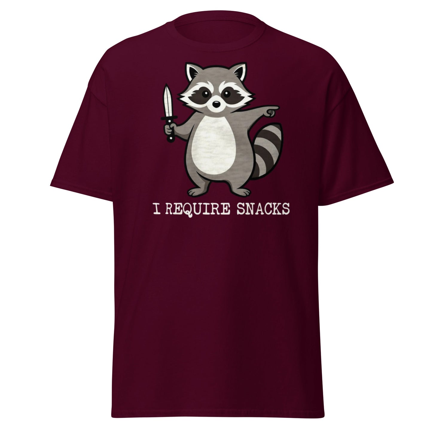 I Require Snacks Raccoon T-Shirt - Funny Trash Panda Tee - Maroon - T-Shirts Online