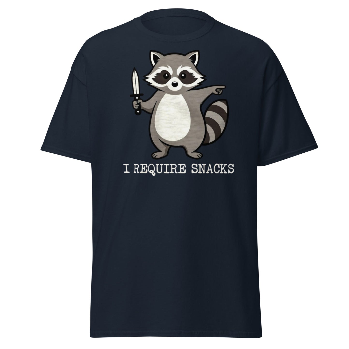 I Require Snacks Raccoon T-Shirt - Funny Trash Panda Tee - Navy - T-Shirts Online
