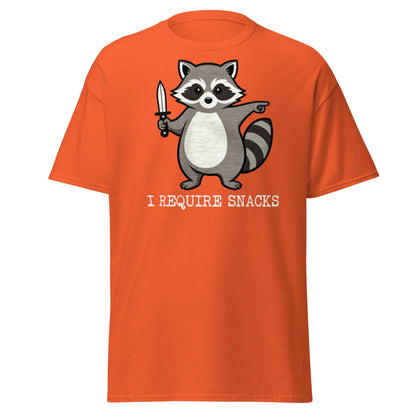 I Require Snacks Raccoon T-Shirt - Funny Trash Panda Tee - Orange - T-Shirts Online