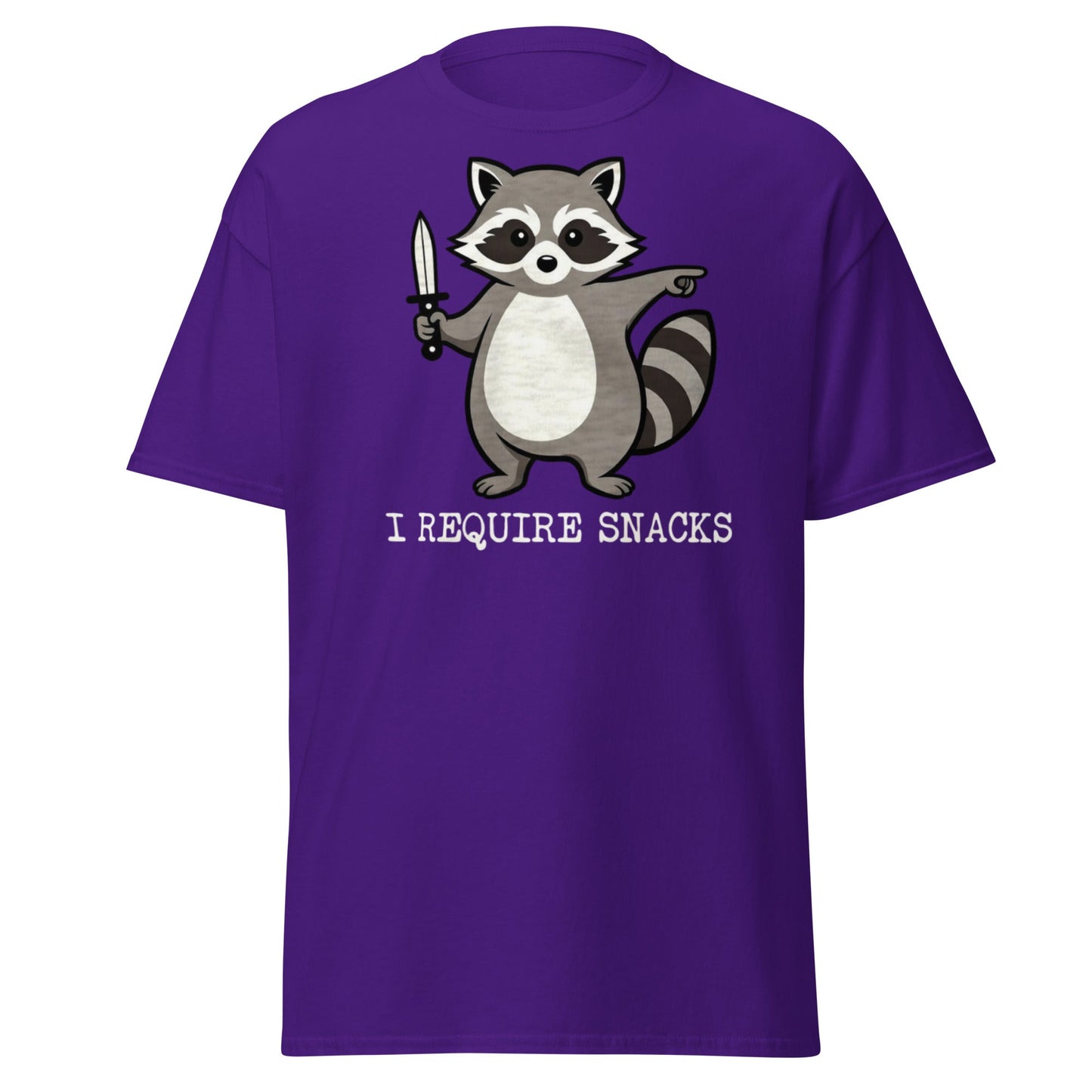 I Require Snacks Raccoon T-Shirt - Funny Trash Panda Tee - Purple - T-Shirts Online