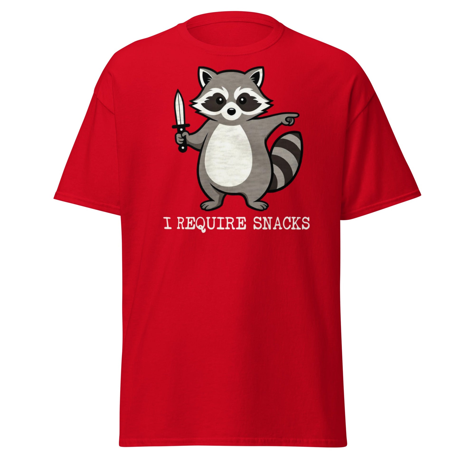 I Require Snacks Raccoon T-Shirt - Funny Trash Panda Tee - Red - T-Shirts Online
