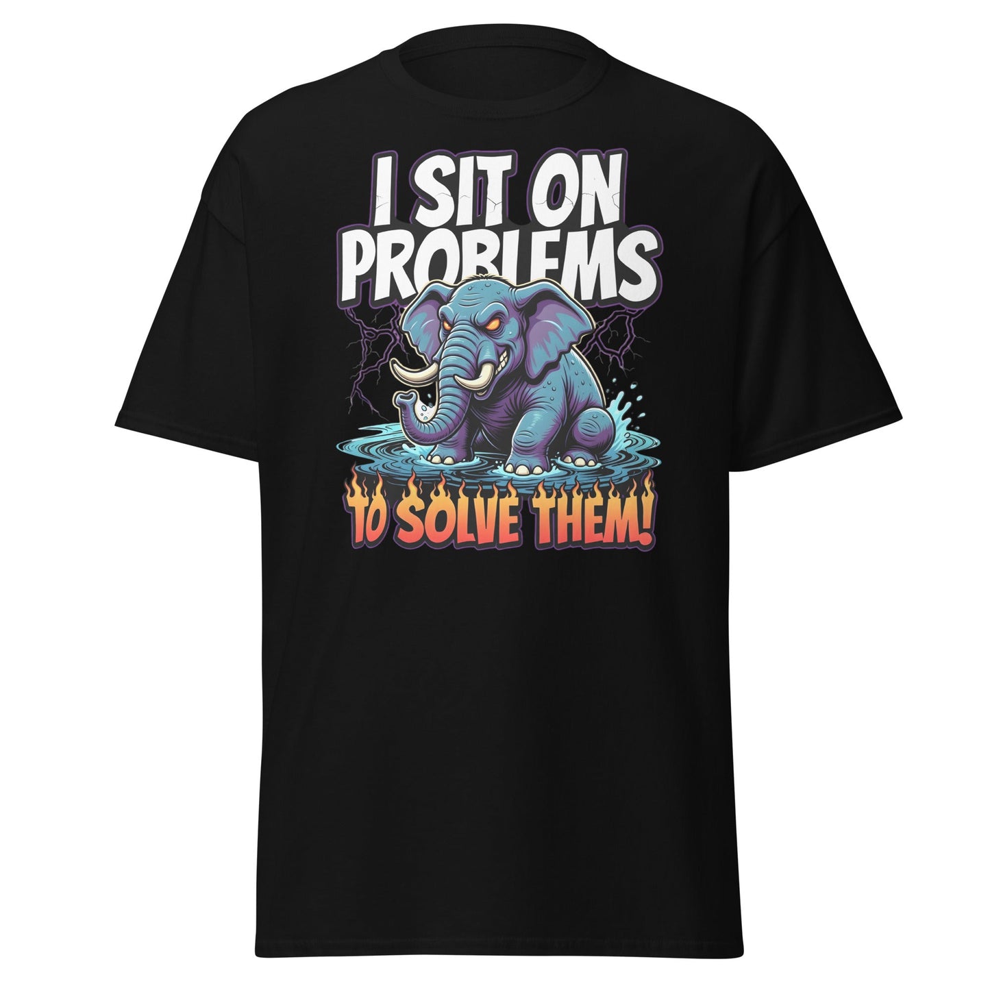 I Sit On Problems To Solve Them T-Shirt Funny Elephant Tee - Black - T-Shirts Online