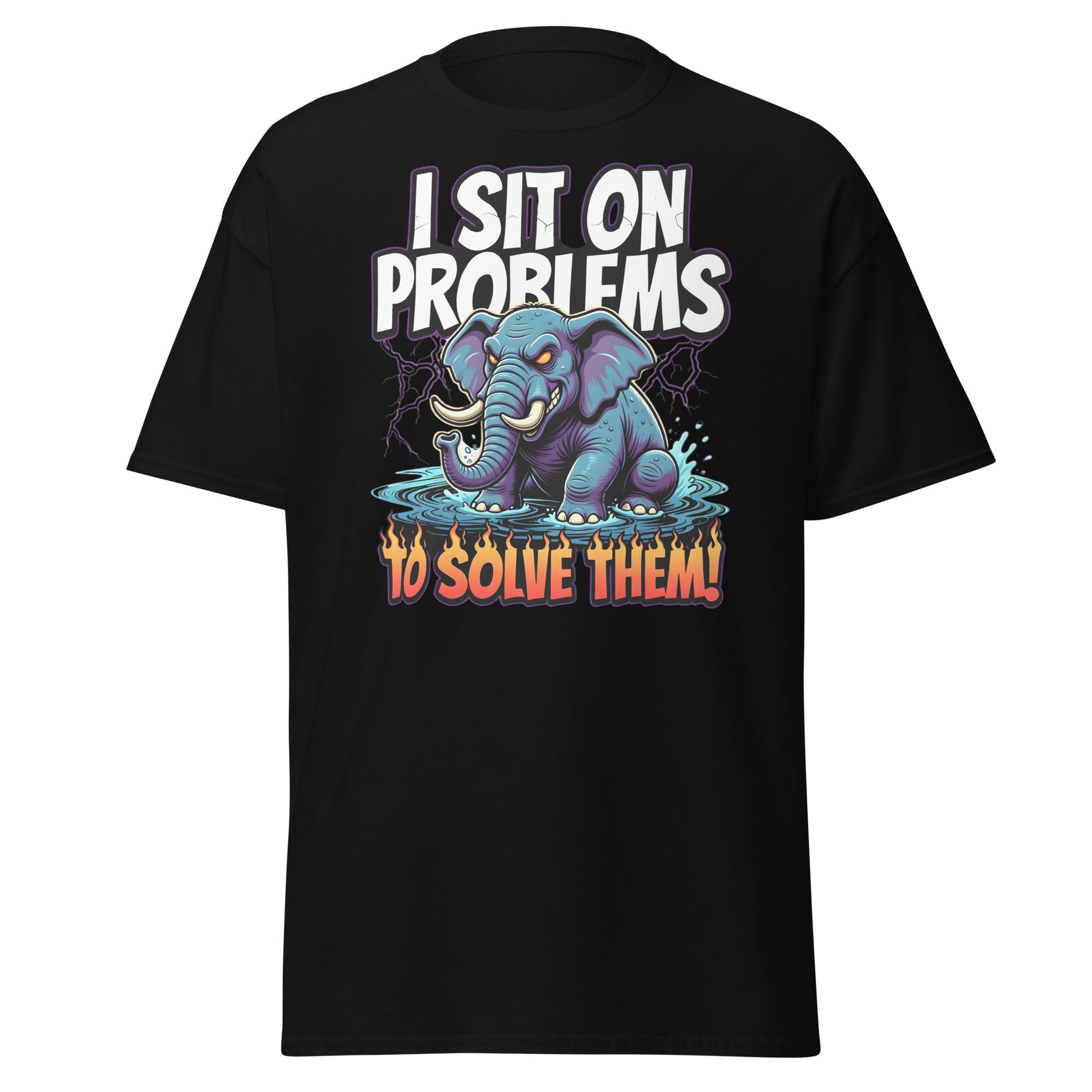 I Sit On Problems To Solve Them T-Shirt Funny Elephant Tee - Black - T-Shirts Online