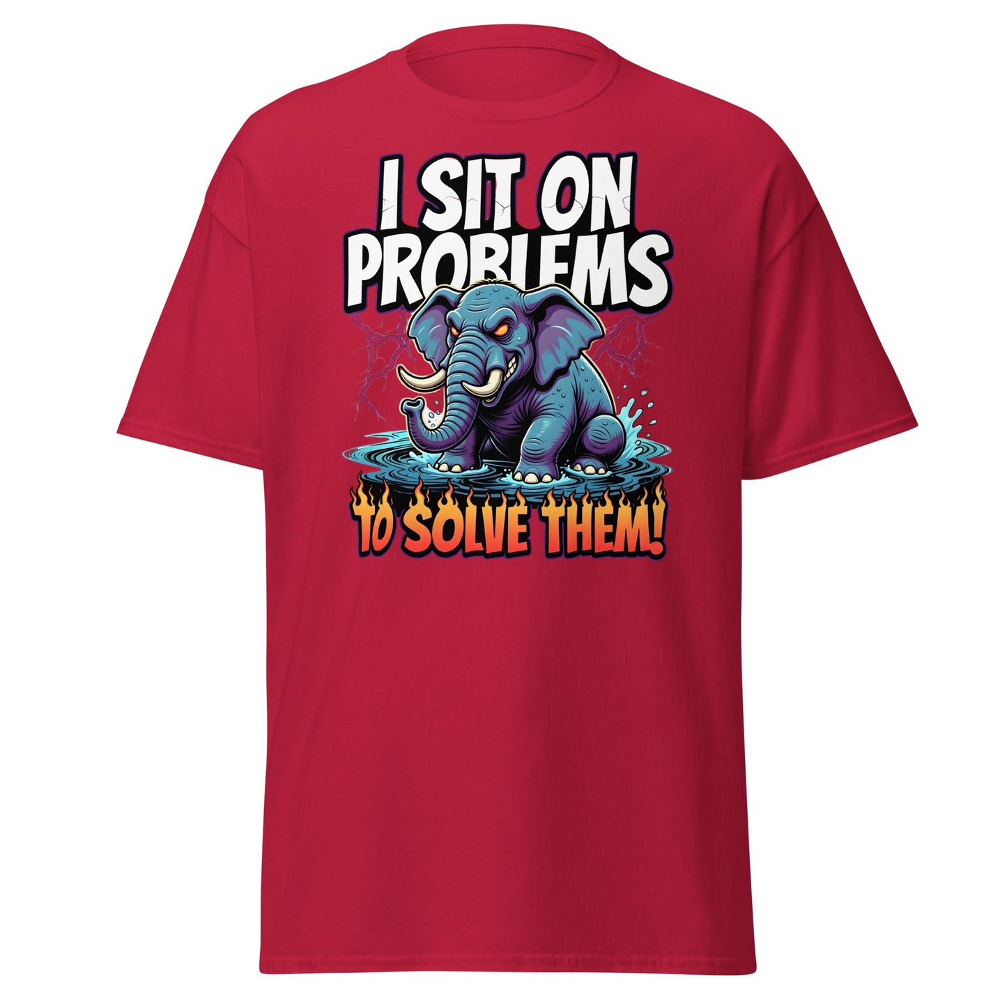 I Sit On Problems To Solve Them T-Shirt Funny Elephant Tee - Cardinal - T-Shirts Online