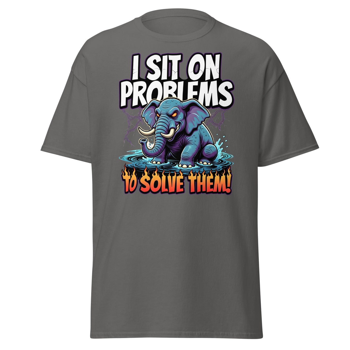 I Sit On Problems To Solve Them T-Shirt Funny Elephant Tee - Charcoal - T-Shirts Online