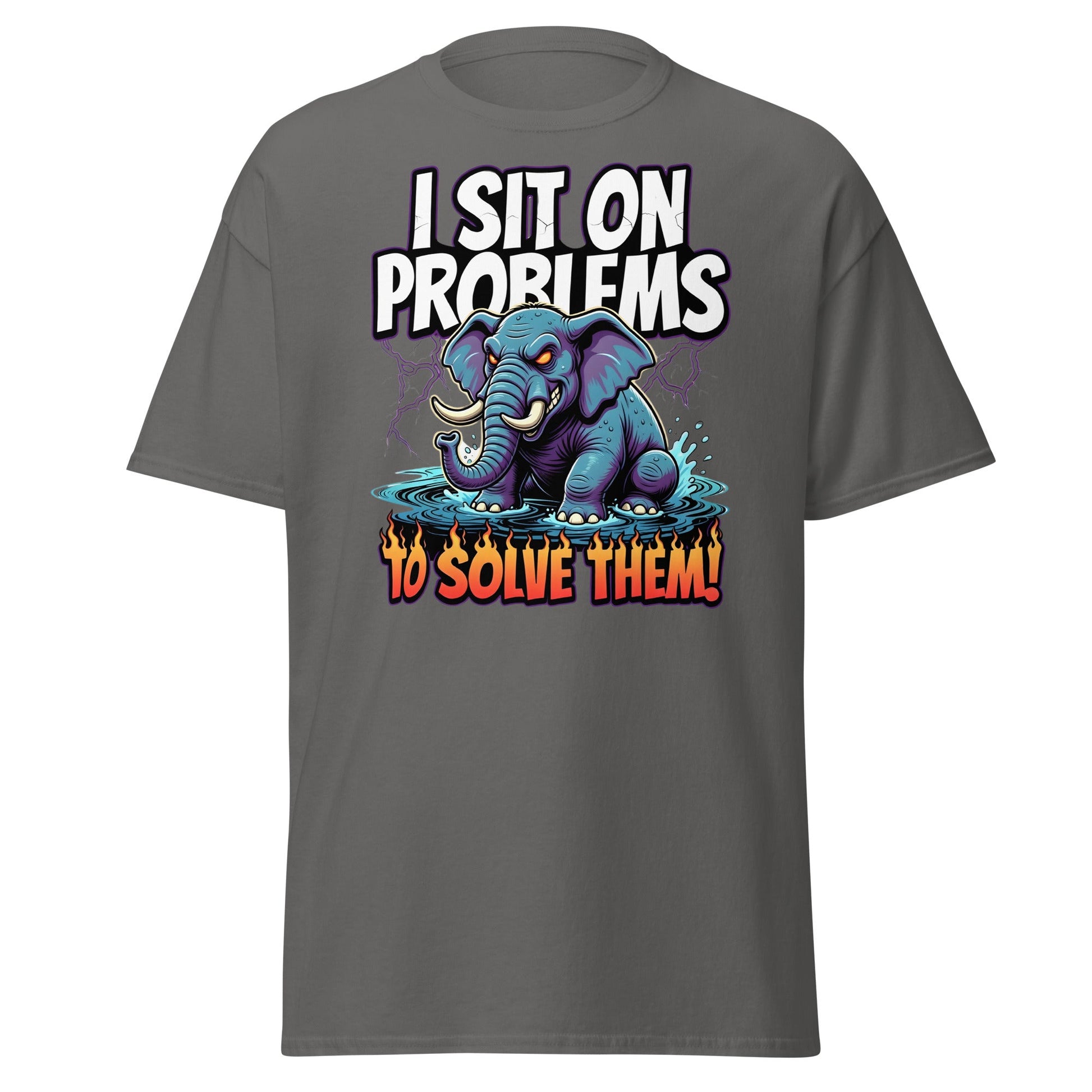 I Sit On Problems To Solve Them T-Shirt Funny Elephant Tee - Charcoal - T-Shirts Online