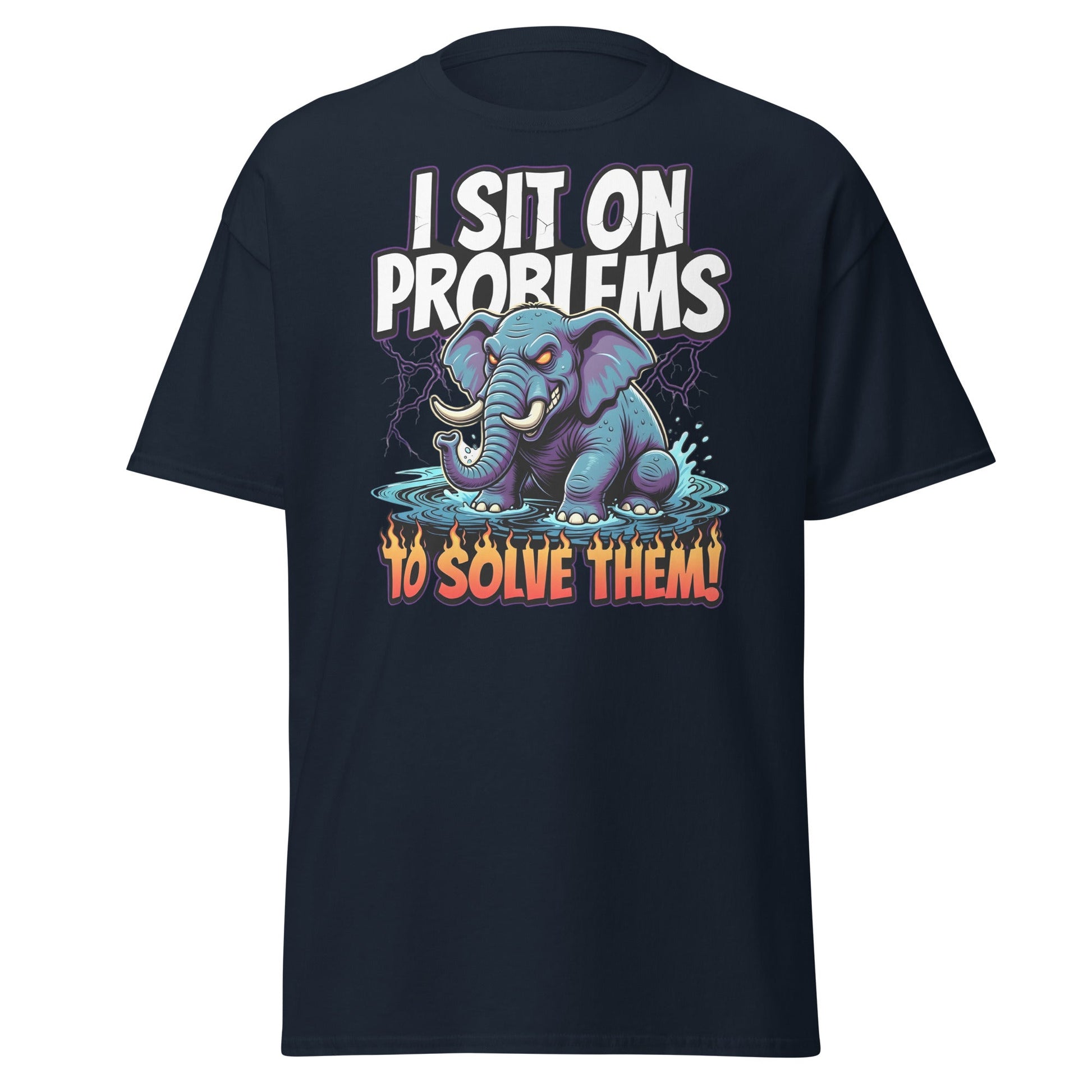 I Sit On Problems To Solve Them T-Shirt Funny Elephant Tee - Navy - T-Shirts Online