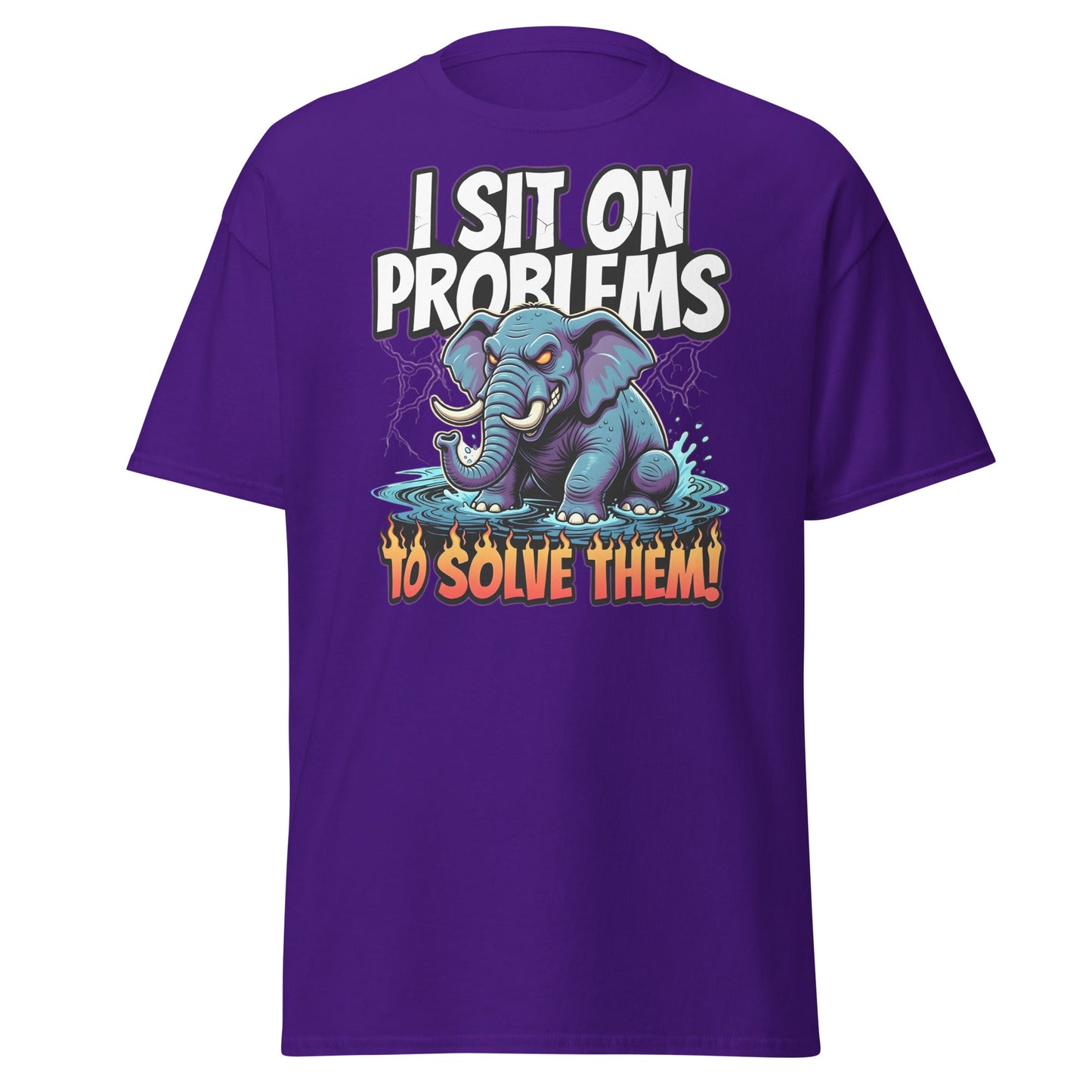 I Sit On Problems To Solve Them T-Shirt Funny Elephant Tee - Purple - T-Shirts Online