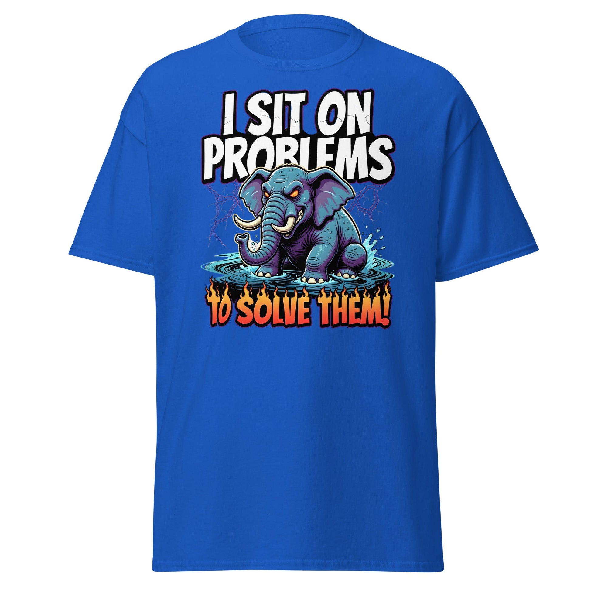 I Sit On Problems To Solve Them T-Shirt Funny Elephant Tee - Royal - T-Shirts Online