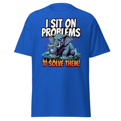 I Sit On Problems To Solve Them T-Shirt Funny Elephant Tee - Royal - T-Shirts Online