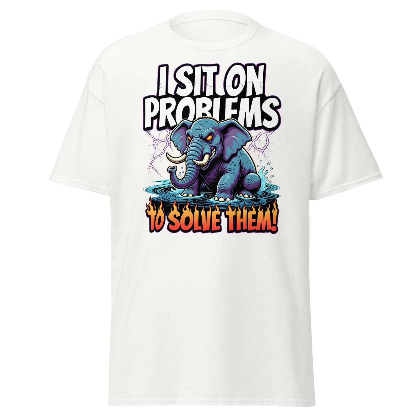 I Sit On Problems To Solve Them T-Shirt Funny Elephant Tee - White - T-Shirts Online
